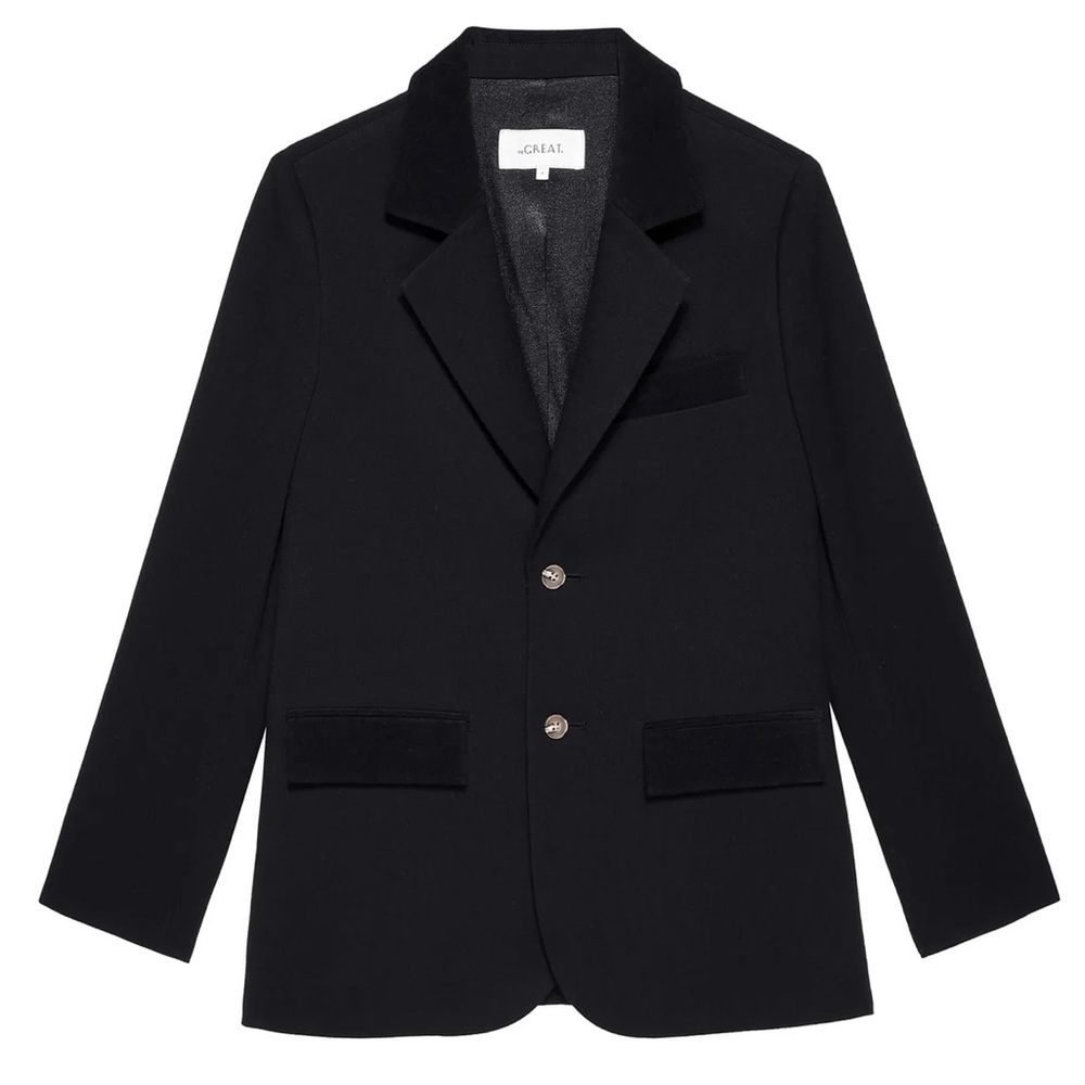 The GREAT. Limited Edition Velvet Trimmed Smoking Jacket in Black